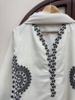 White Color Biscuit Slub Fabric Thread Work Suit