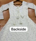White Color Faux Blooming Fabric Sequence With Embroidery Work Gown