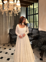 White Color Faux Blooming Fabric Sequence With Embroidery Work Gown