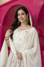 White Color Faux Blooming Fabric Sequence With Multi Jari Embroidery Work Anarkali Suit