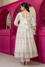 White Color Faux Blooming Fabric Sequence With Multi Jari Embroidery Work Anarkali Suit