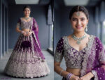 Wine Heavy Butterfly Net Beautiful Embroidery Work Bridal Lehenga