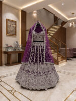 Wine Heavy Butterfly Net Beautiful Embroidery Work Bridal Lehenga