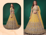 Yellow Color Soft Net Fabric Multiple Sequence Embroidery Work Bridal Lehenga