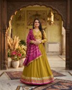 Yellow Color Vichitra Silk Fabric Jari With Real Mirror Work Lehenga