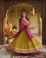 Yellow Color Vichitra Silk Fabric Jari With Real Mirror Work Lehenga