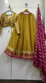 Yellow Color Vichitra Silk Fabric Jari With Real Mirror Work Lehenga