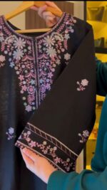 Black Color Rayon Satin Fabric Sequence With Thread Work Palazzo Suit