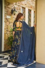 Blue Color Chinon Silk Fabric Digital Print Work Lehenga
