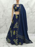Blue Color Chinon Silk Fabric Digital Print Work Lehenga