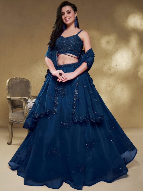 Blue Color Georgette Fabric Sequence With Jari Work Lehenga