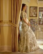 Bollywood Actress Aditi Rao Cream Color Slub Silk Fabric Jari With Sequence Work Lehenga