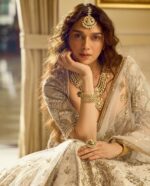 Bollywood Actress Aditi Rao Cream Color Slub Silk Fabric Jari With Sequence Work Lehenga