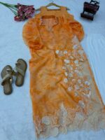Bollywood Actress Mahira Khan Orange Color Organza Fabric Digital Print Work Suit
