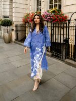 Bollywood Actress Mahira Khan Purple Color Organza Fabric Digital Print Work Suit