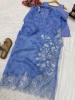 Bollywood Actress Mahira Khan Purple Color Organza Fabric Digital Print Work Suit