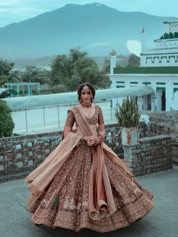 Chocolate Color Kasturi Silk Fabric Thread With Sequence Work Lehenga