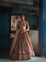 Chocolate Color Kasturi Silk Fabric Thread With Sequence Work Lehenga