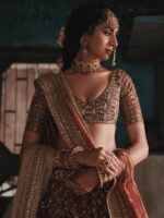 Chocolate Color Kasturi Silk Fabric Thread With Sequence Work Lehenga