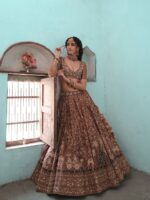 Chocolate Color Kasturi Silk Fabric Thread With Sequence Work Lehenga