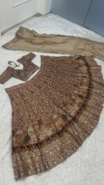 Chocolate Color Kasturi Silk Fabric Thread With Sequence Work Lehenga