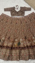 Chocolate Color Kasturi Silk Fabric Thread With Sequence Work Lehenga