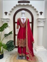 Dark Pink Color Chinon Fabric Sequence With Coding Work Anarkali Palazzo Suit