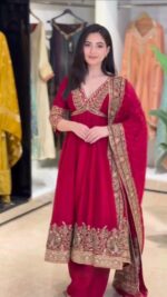 Dark Pink Color Chinon Fabric Sequence With Coding Work Anarkali Palazzo Suit