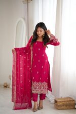 Dark Pink Color Faux Georgette Fabric Sequence With Bead Work Suit
