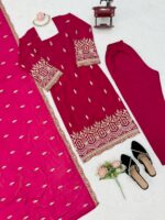 Dark Pink Color Faux Georgette Fabric Sequence With Bead Work Suit