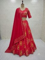 Gajri Color Chinon Silk Fabric Digital Print Work Lehenga