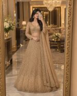 Gold Color Soft Butterfly Net Fabric Sequence Work Lehenga
