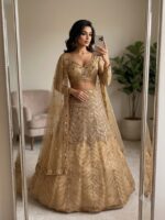 Gold Color Soft Butterfly Net Fabric Sequence Work Lehenga
