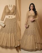 Gold Color Soft Butterfly Net Fabric Sequence Work Lehenga