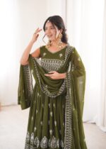 Green Color Faux Georgette Fabric Embroidery With Sequence Work Anarkali Suit