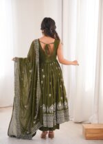 Green Color Faux Georgette Fabric Embroidery With Sequence Work Anarkali Suit