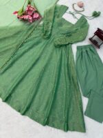 Green Color Salsa Silk Fabric Foil Work Gown