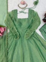 Green Color Salsa Silk Fabric Foil Work Gown
