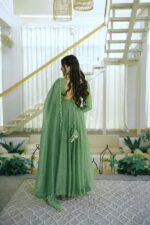 Green Color Salsa Silk Fabric Foil Work Gown