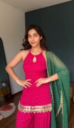 Hot Pink Color Faux Georgette Fabric Real Mirror Work Farshi Style Suit