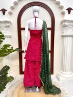 Hot Pink Color Faux Georgette Fabric Real Mirror Work Farshi Style Suit
