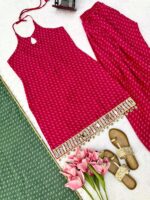 Hot Pink Color Faux Georgette Fabric Real Mirror Work Farshi Style Suit