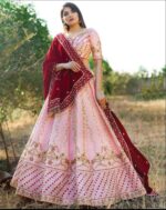 Light Pink Color Taffeta Silk Fabric Sequence With Embroidery Multi Work Lehenga