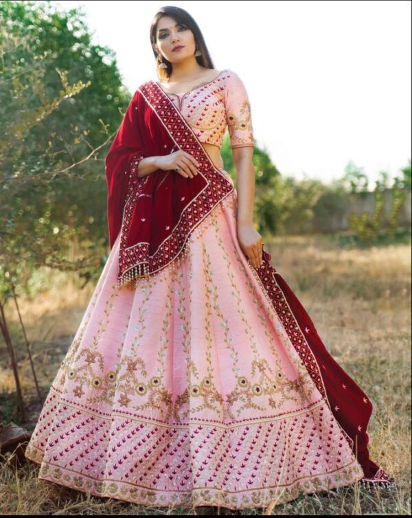 Light Pink Color Taffeta Silk Fabric Sequence With Embroidery Multi Work Lehenga