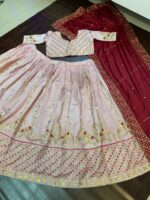 Light Pink Color Taffeta Silk Fabric Sequence With Embroidery Multi Work Lehenga