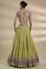 Lime Green Color Gaji Silk Fabric Thread With Sequence Work Lehenga