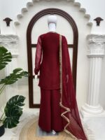 Maroon Color Faux Georgette Fabric Real Mirror With Hand Work Palazzo Suit