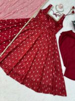 Maroon Color Jacquard Butti Fabric Fancy Lace Work Anarkali Suit