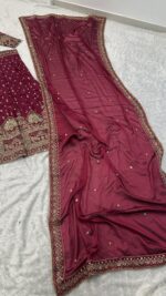 Maroon Color Malai Silk Fabric Sequence With Thread Jari Work Lehenga