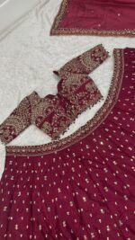 Maroon Color Malai Silk Fabric Sequence With Thread Jari Work Lehenga